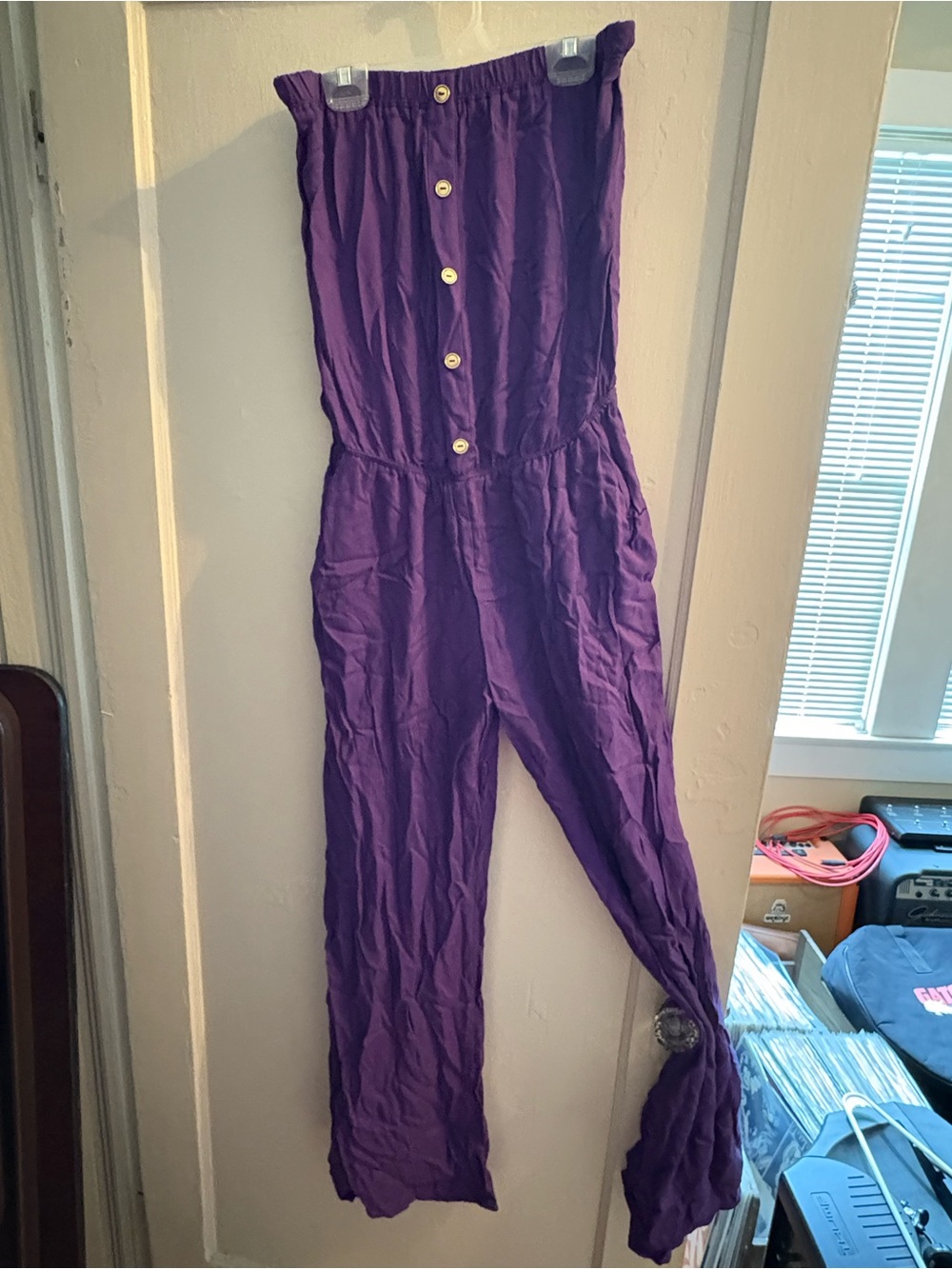 Strapless Purple Button-Front Jumpsuit/Romper
